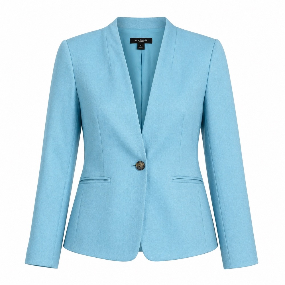 Ann Taylor Petite Blazer 2P Blue Tailored Structured Secretary Elegant Layering